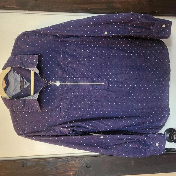 Tommy Hilfiger Women's Navy Zip-Up Shirt with Colorful Swiss Dots Size Large - Picture 1 of 9